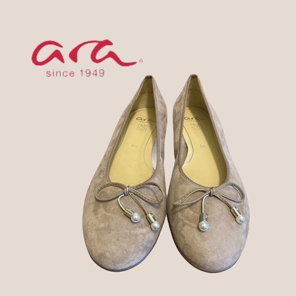 NWOT Ara Suede Leather Pearl Ballet Flats 5.5 - Picture 3 of 5
